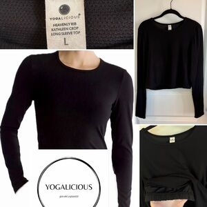 Yogalicious Heavenly Rib Kathleen Black Long Sleeve Crop Top Women’s Large